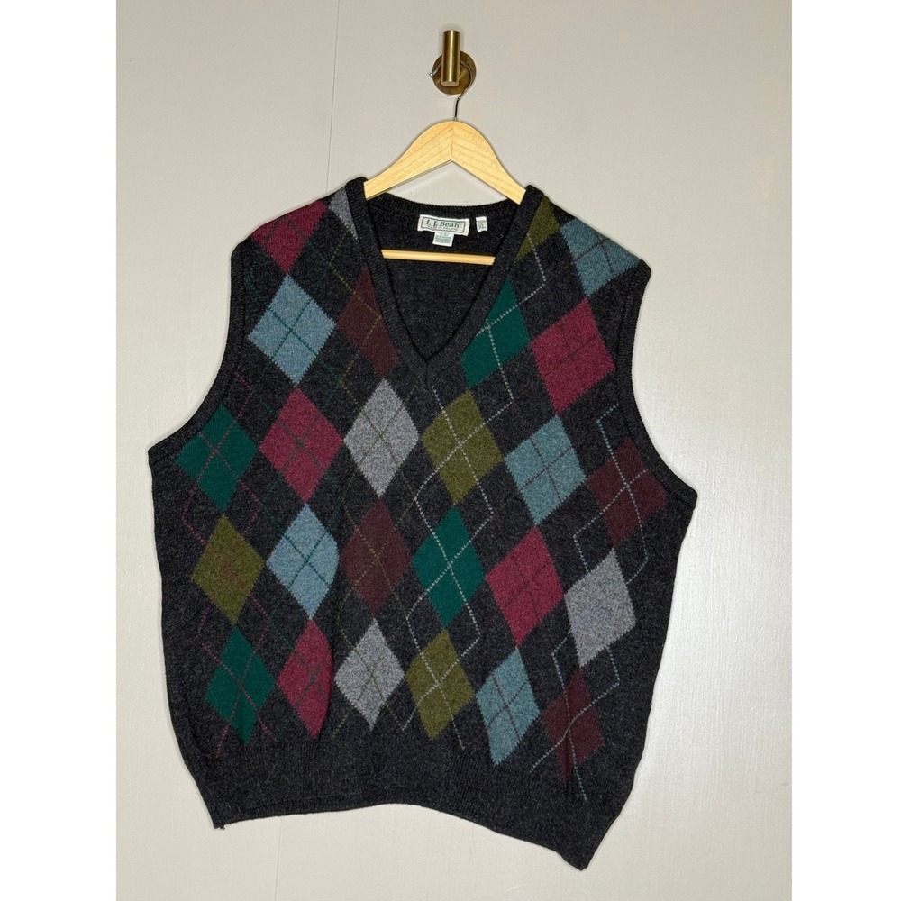 Vintage L.L.Bean Lambswool Argyle Sweater Vest Mens XL Preppy Academia